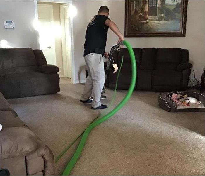 Technician cleans carpet